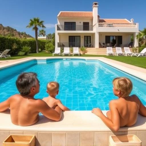 Una familia disfrutando de la piscina de una villa en la Costa del Sol