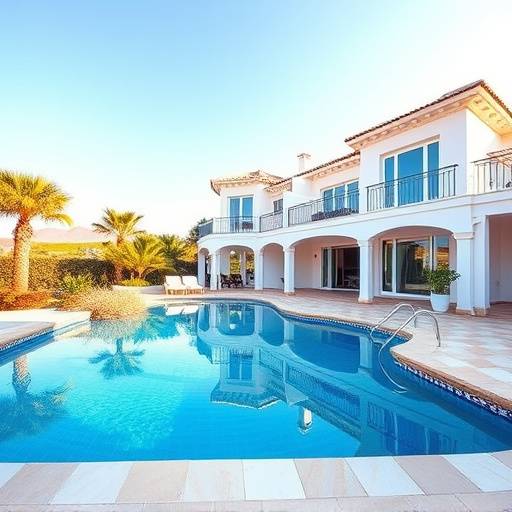 Una vista impresionante de una villa con piscina en Marbella, Costa del Sol.